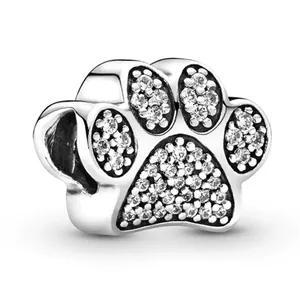 Sparkling paw print charm with clear cubic zirconia for DIY beaded bracelets