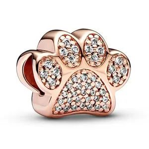 Rose gold animal paw charm with sparkling crystals for bracelet jewelry making