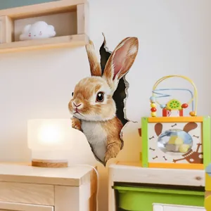 3D wall sticker featuring a realistic rabbit emerging from a hole for nursery decor