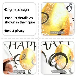 Détails de l'autocollant d'oeuf de Pâques pailleté or imperméable avec texte Happy et collage