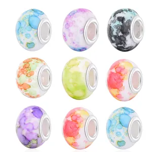 DIY Schmuckanhänger Harzperlen Mit Legierungskern Tintenwaschmuster Regenbogen Großlochperlen Für Handgefertigte Armbänder