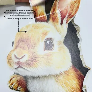 3D rabbit wall sticker detail showing adhesive backing and removable peel-off feature
