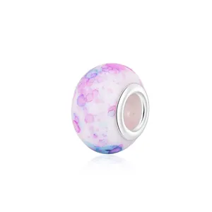 Regenbogen-Harzperle mit großem Loch und rosa-blauem Aquarellmuster für DIY-Armbänder