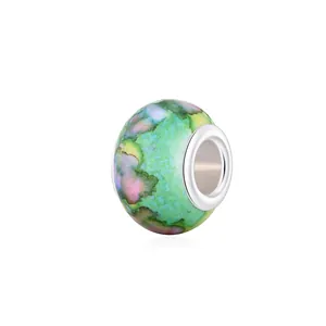 Polierte Harzperle mit buntem Aquarell-Emaille und silbernen Metallrahmen für DIY