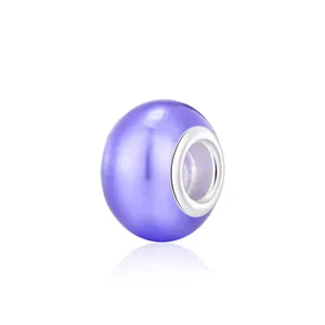 Polished purple crystal glass charm with silver metal core for DIY bracelet making