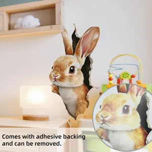 Detail showing 3D visual effect of rabbit wall sticker with macro view of printed texture