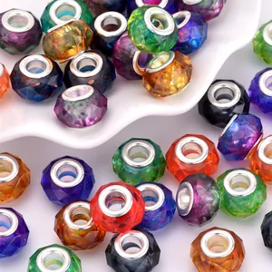 Perles à Facettes avec Grand Trou DIY Fabrication de Bijoux Résine Alliage Multicolore Perles d'Espacement pour Bracelets Colliers Accessoires