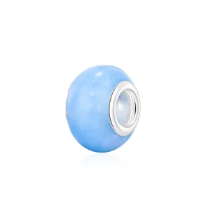 Light blue gradient resin bead with silver core for DIY jewelry making and bracelets