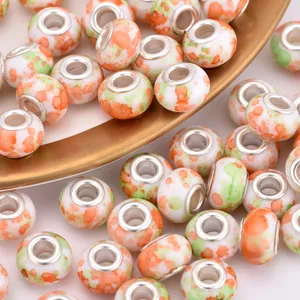 Artistic tie-dye ceramic beads with large silver metal holes for DIY jewelry making