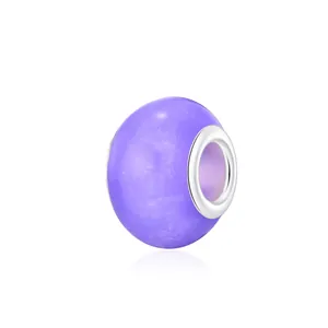Purple gradient resin charm bead with silver metal core for DIY jewelry bracelets