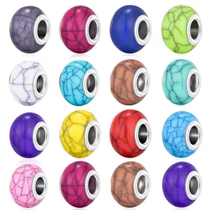 Alloy Resin Large Hole Charm Bead Marble Cracked Pattern Multi Color DIY Jewelry Accessory For Bracelet Making Women