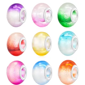 Set of 9 gradient acrylic resin beads with silver metal cores for DIY jewelry making