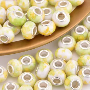 DIY tie-dye resin large hole beads with yellow-green watercolor finish for jewelry making