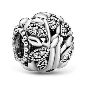 Zilveren plantenbladbedel met sprankelende zirkonia stenen voor DIY armbanden