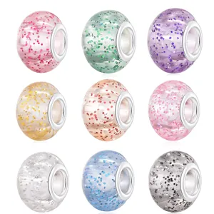 DIY Large Hole Beads Tie Dye Resin Beads With Alloy Core Sparkling Glitter Charm Beads For Bracelet Necklace Jewelry Making
