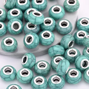 Polierte 14mm Türkis-Acrylperlen mit Silberkern für DIY-Schmuckherstellung und Armbänder