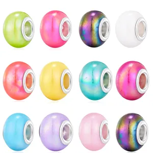 Alloy Resin Big Hole Beads DIY Jewelry Making Charms For Bracelet Multicolor Polished Round Beads Women Fashion Accessories