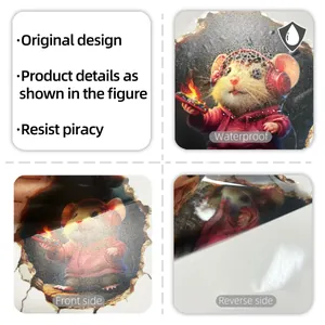 Macro detail of waterproof cartoon hamster wall sticker with Front and Reverse views