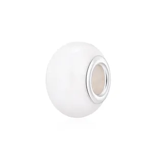 Minimalist white resin charm bead with silver metal core for DIY bracelet making