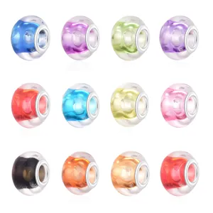 DIY Jewelry Making Large Hole Beads Colorful Resin Glass Spacer Beads With Alloy Core For Bracelet Necklace Handcraft Supplies Women Accessory