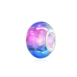 Rainbow galaxy gradient resin bead with silver metal core for DIY jewelry making
