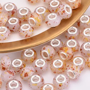 Pink splash ink large hole resin beads with silver metal core for DIY bracelets