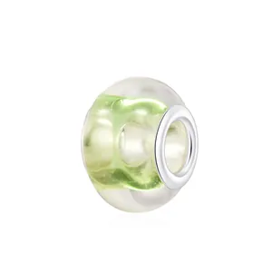 Polished green resin bead with silver metal core for DIY bracelet making
