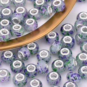 Handcrafted splash ink multicolor resin beads with silver metal core for DIY bracelets