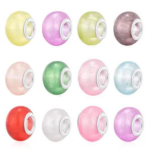 Set de 12 cuentas de resina de colores con agujero grande, núcleo de metal y brillo