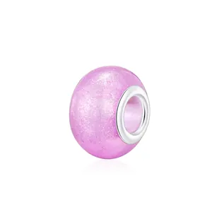 Rosa transparente Harzperle mit Silberglitzer und Metallkern für DIY-Armbänder