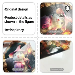 Macro detail of 3D mouse wall sticker showing waterproof PVC material and adhesive backing