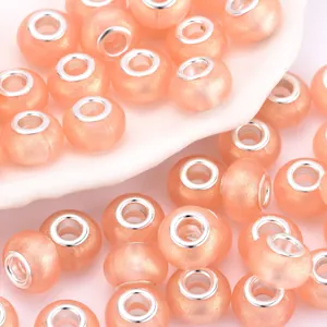 Cuentas de resina rosa melocotón brillante con núcleo de plata para pulseras DIY
