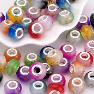 Resin Large Hole Beads Alloy Core Gold Foil Marble Pattern Round Spacer Beads For DIY Jewelry Making Bracelet Necklace Making