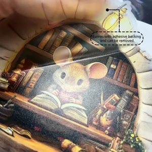 Detail of 3D mouse reading wall sticker showing self-adhesive backing and easy application