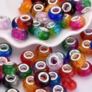 Resin Large Hole Beads With Alloy Inner Core Crackle Pattern Shimmer Loose Charms For DIY Bracelet Necklace Jewelry Making Crafts Accessory