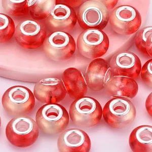 Acrylic rainbow gradient resin large hole beads with silver metal core for DIY bracelets