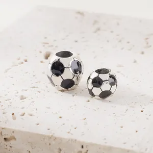 Alloy Sport Ball Beads Football Basketball Baseball Rainbow Striped Round Charms For DIY Bracelet Necklace Jewelry Making