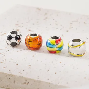 DIY charm beads featuring soccer, basketball, and baseball sports themes in alloy material