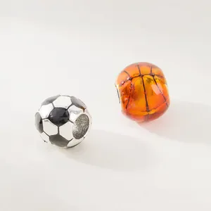 Soccer and basketball sports charms for DIY bracelets with polished alloy finish