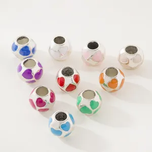 Alloy Heart Shaped Beads Enamel Dripping Oil Silver Plated Colorful Charms For DIY Bracelet Necklace Jewelry Making Accessory