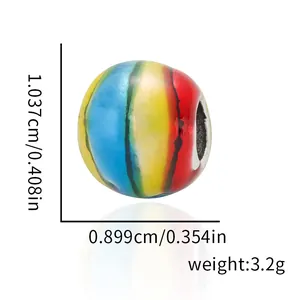 Detailed size and weight specs of colorful striped alloy charm bead for DIY jewelry