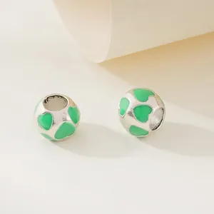 Silver alloy heart charms with green enamel dripping oil pattern for DIY jewelry making