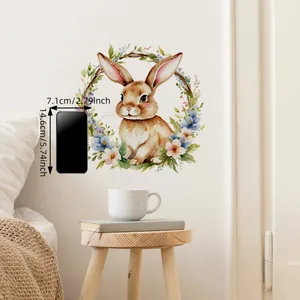 Vue détaillée du sticker lapin aquarelle pour toilettes avec couronne et dimensions