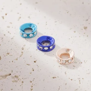 Legierung Strass Zwischenperlen DIY Schmuckherstellung Handwerk Flach Rund Großes Loch Kristallperlen Für Halskette Armband Herstellung