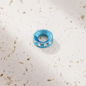 Blau beschichtete Legierung-Zwischenperle mit Strass und großem Loch für DIY Schmuck