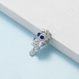 Silver Graduation Owl Charm Bead Blue Eyes Graduation Cap DIY Alloy Jewelry Accessories For Bracelet Necklace Making Women Gift