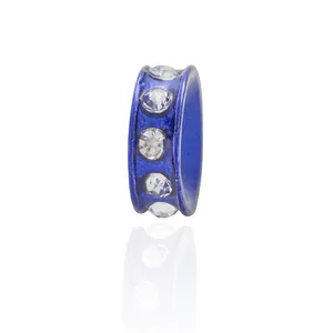 Blaue Strass-Zwischenperle mit königsblauer Emaille und Silbermetall für DIY-Schmuck
