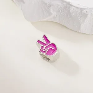 Silberner Peace-Zeichen Anhänger mit rosa Emaille für DIY Perlenarmband Zubehör