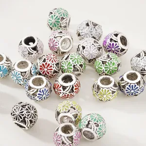 Colorful floral enamel hollow alloy beads for DIY bracelet jewelry making and charms