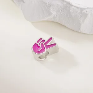 Silberner Peace-Zeichen-Anhänger mit rosaroter Emaille für DIY-Schmuck und Armbänder